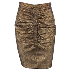 Harrods Taille 8 Jupe froncée en cuir abstrait noir et or