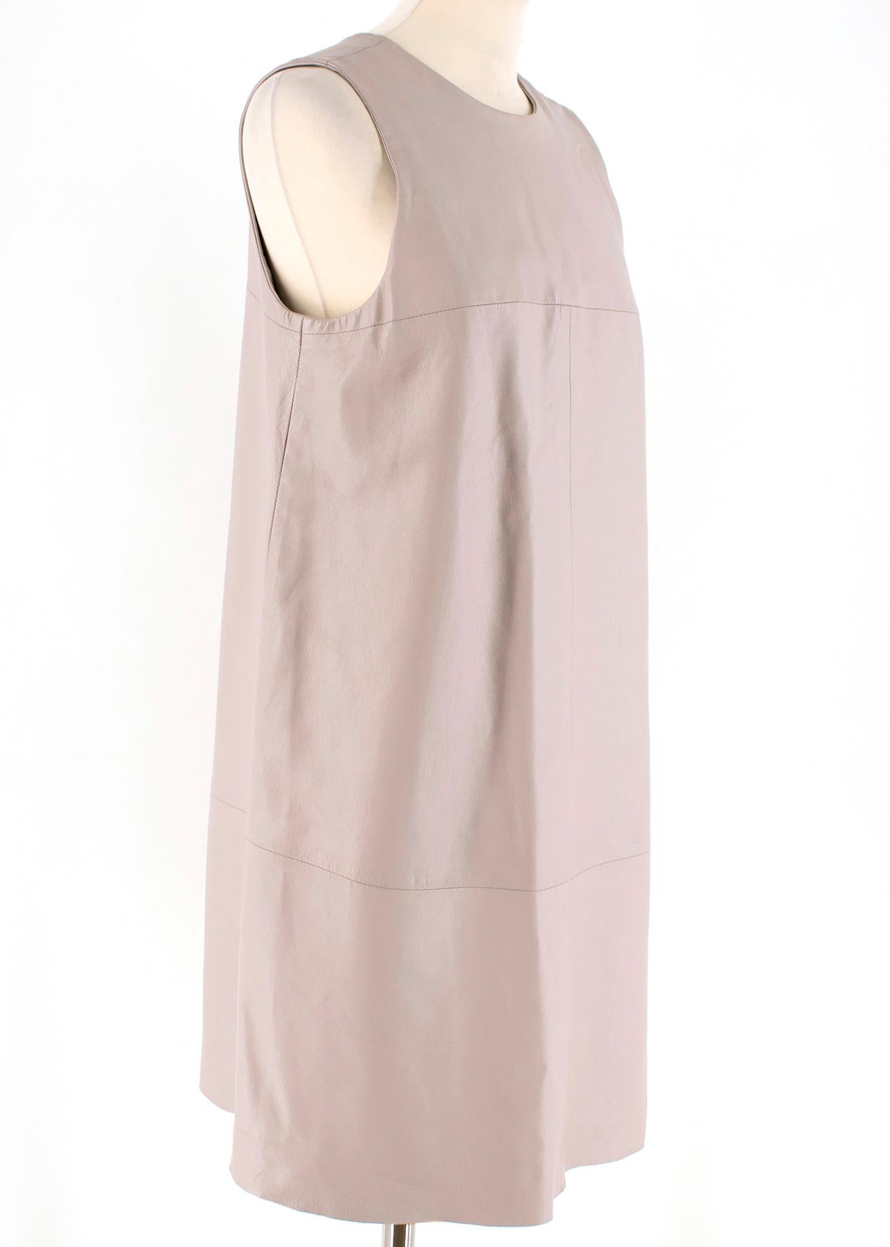 Beige Harrods Taupe Leather Sleeveless Shift Dress - Size Small For Sale