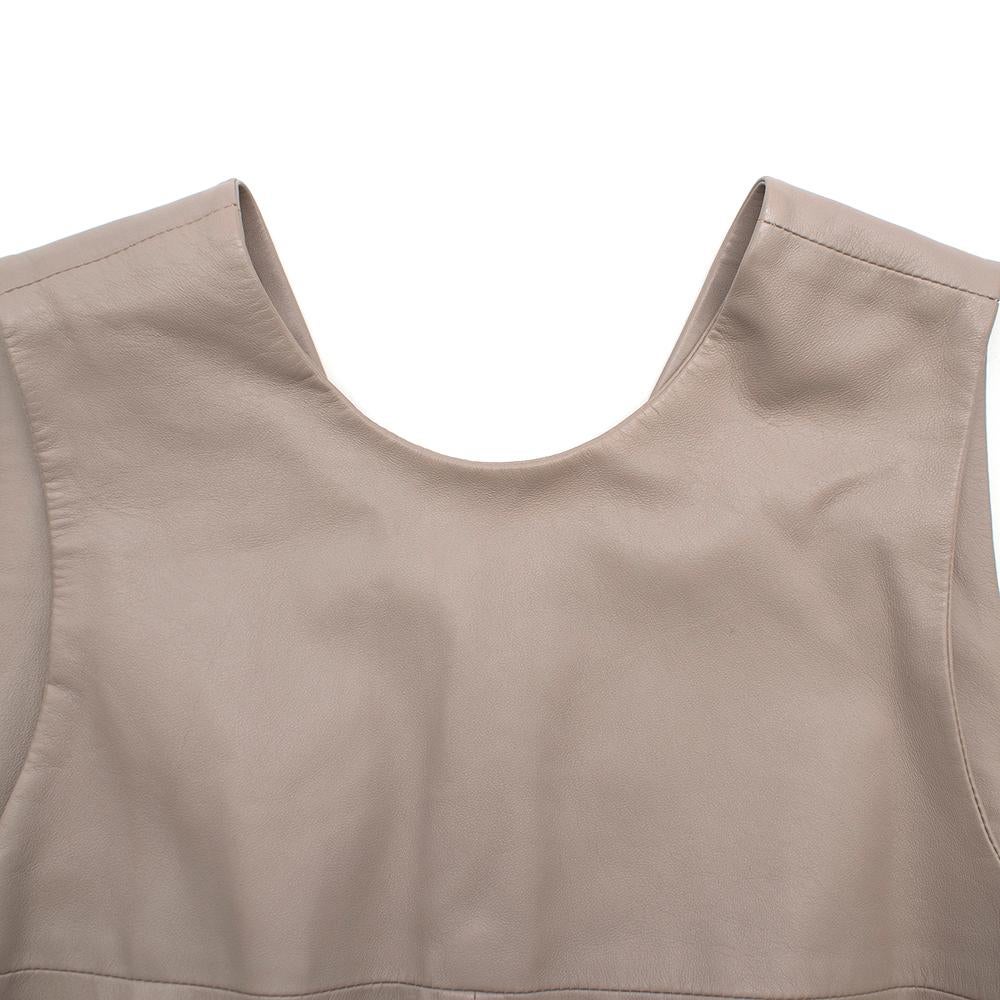 Harrods Taupe Leather Sleeveless Shift Dress - Size Small In Excellent Condition For Sale In London, GB