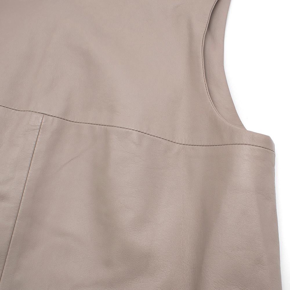 Harrods Taupe Leather Sleeveless Shift Dress - Size Small For Sale 4