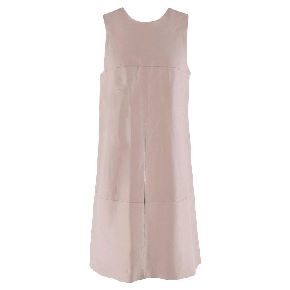 Harrods Taupe Leather Sleeveless Shift Dress - Size Small For Sale