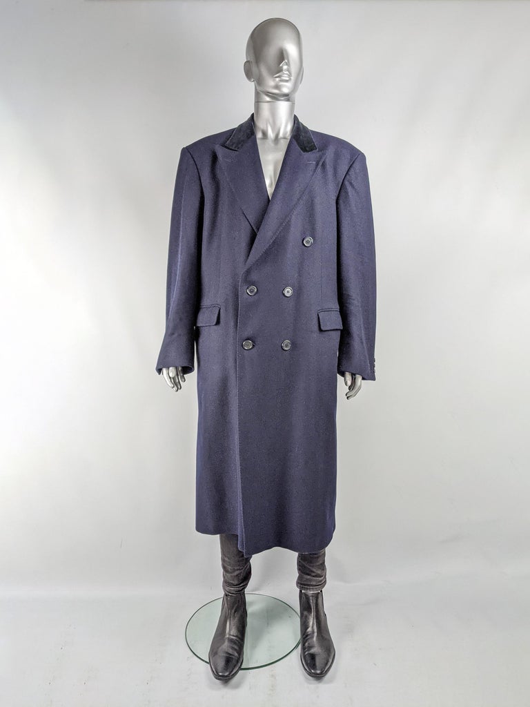 Harrods Vintage Blue Wool Cashmere and Velvet Mens Over Coat For Sale ...