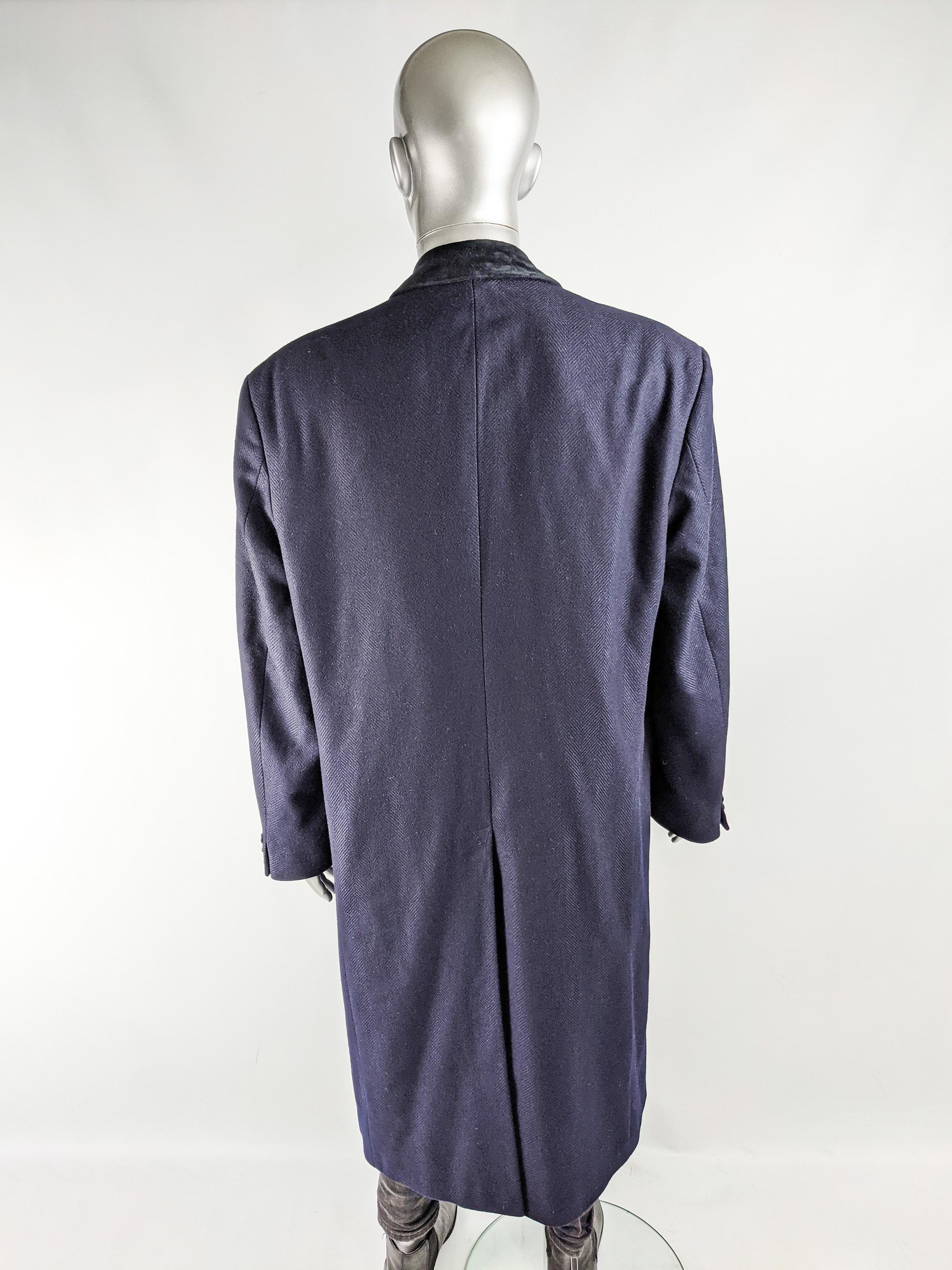 Men's Harrods Vintage Blue Wool Cashmere & Velvet Mens Over Coat For Sale
