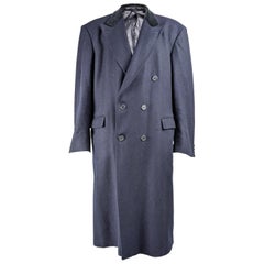 Harrods Vintage Blue Wool Cashmere & Velvet Mens Over Coat