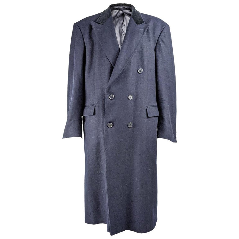 Harrods Vintage Blue Wool Cashmere and Velvet Mens Over Coat For Sale ...