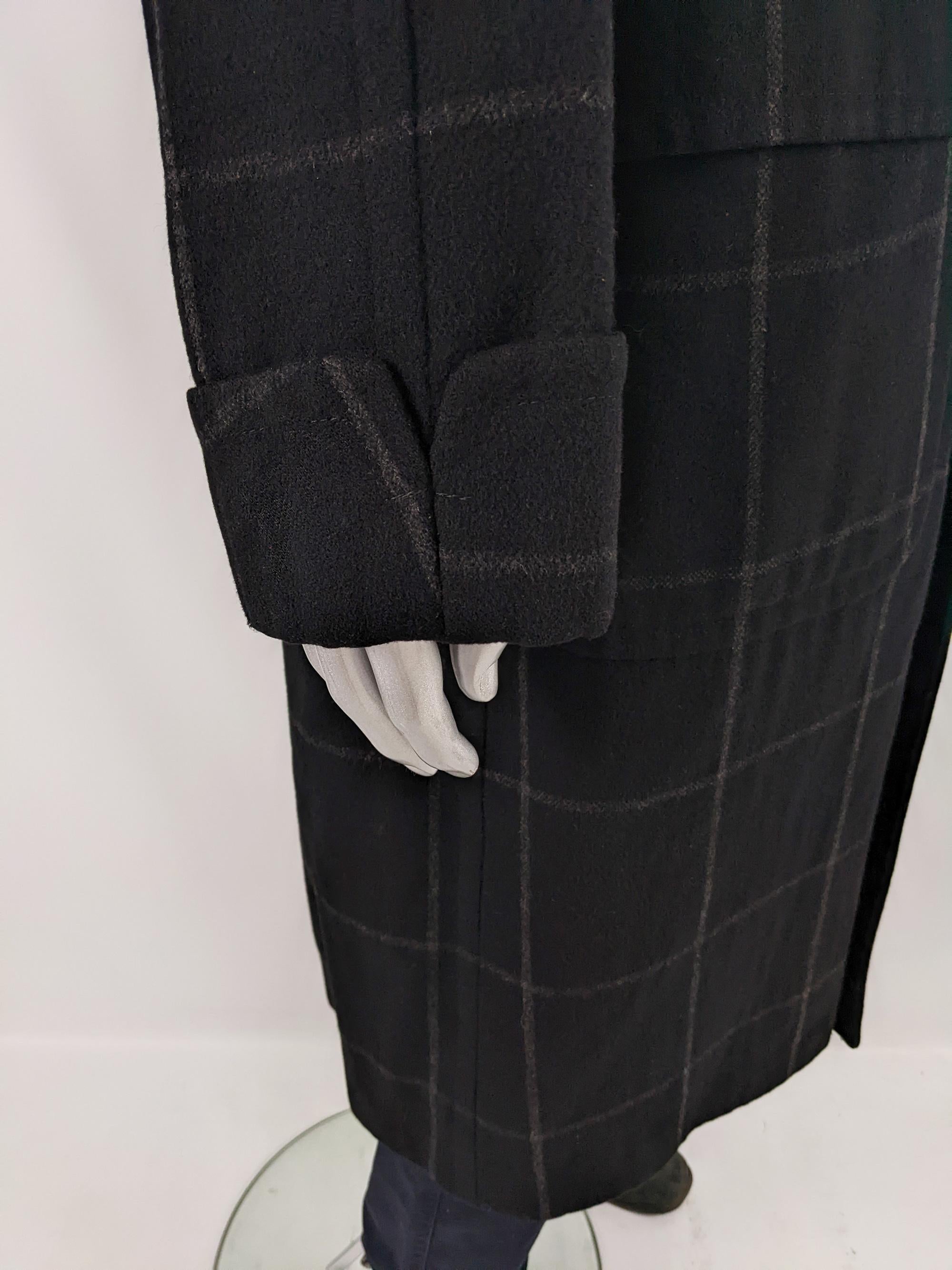 Harrods Vintage Mens 1980s Black Italian Virgin Wool Check Overcoat Coat 50R 3