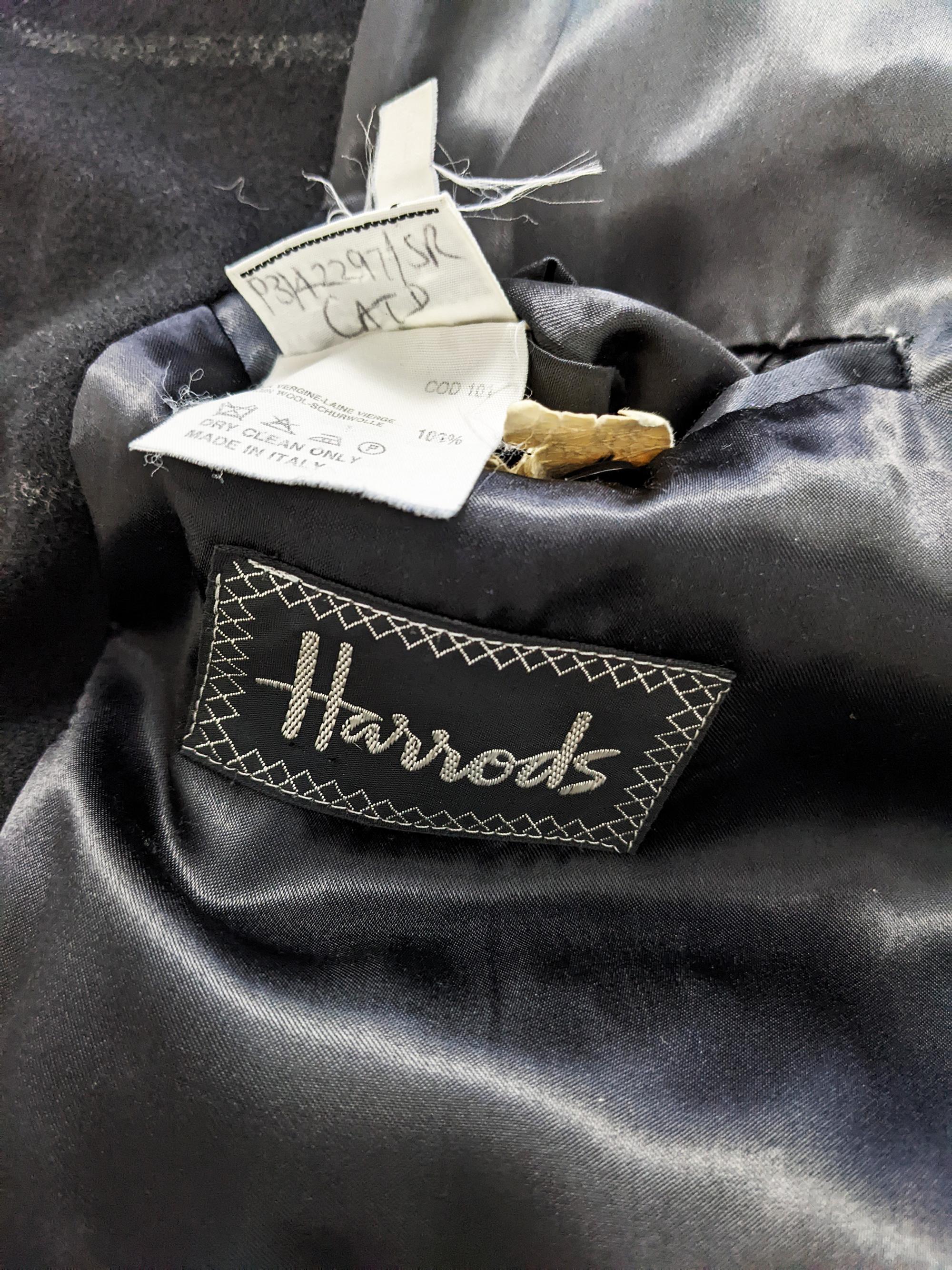 Harrods Vintage Mens 1980s Black Italian Virgin Wool Check Overcoat Coat 50R 5
