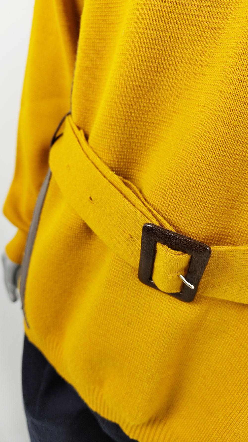 Harrods Vintage Mens 60s Mustard Yellow Vinyl Belted Sweater Jumper For Sale 1