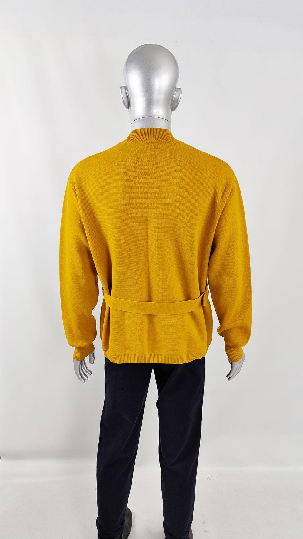 Harrods Vintage Mens 60s Mustard Yellow Vinyl Belted Sweater Jumper For Sale 3