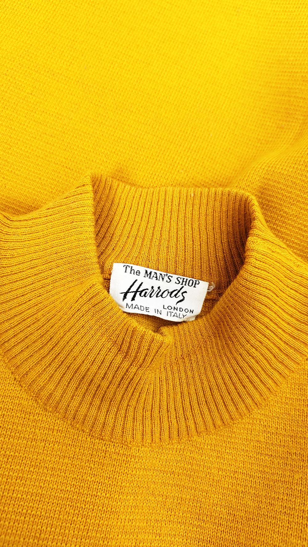 Harrods Vintage Mens 60s Mustard Yellow Vinyl Belted Sweater Jumper For Sale 4