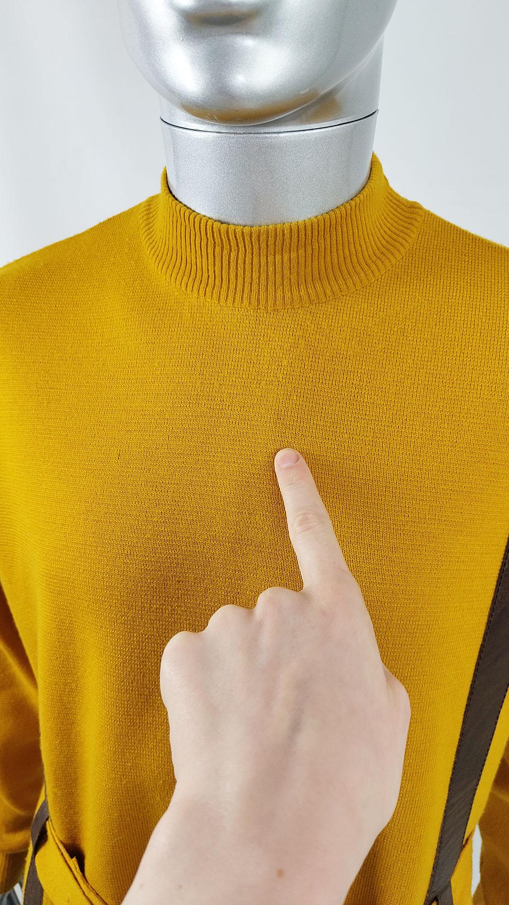 Harrods Vintage Mens 60s Mustard Yellow Vinyl Belted Sweater Jumper For Sale 5