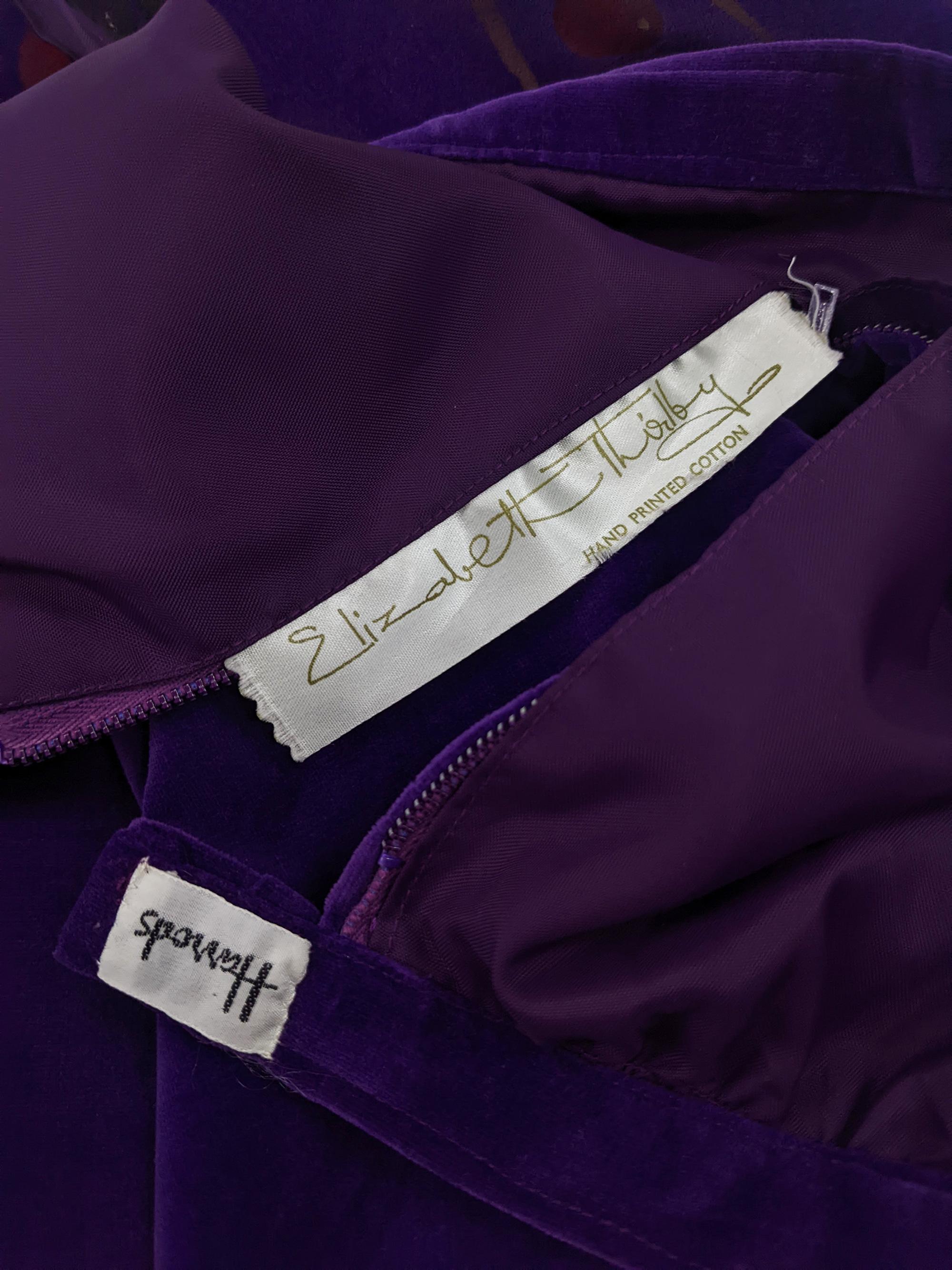 Harrods Vintage Purple Velvet Hand Printed Botanical Pattern Vest & Skirt, 1970s For Sale 3
