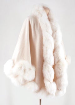 Harrods White Cashmerere Fox Fur Trim Cape