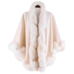 Harrods White Cashmerere Fox Fur Trim Cape