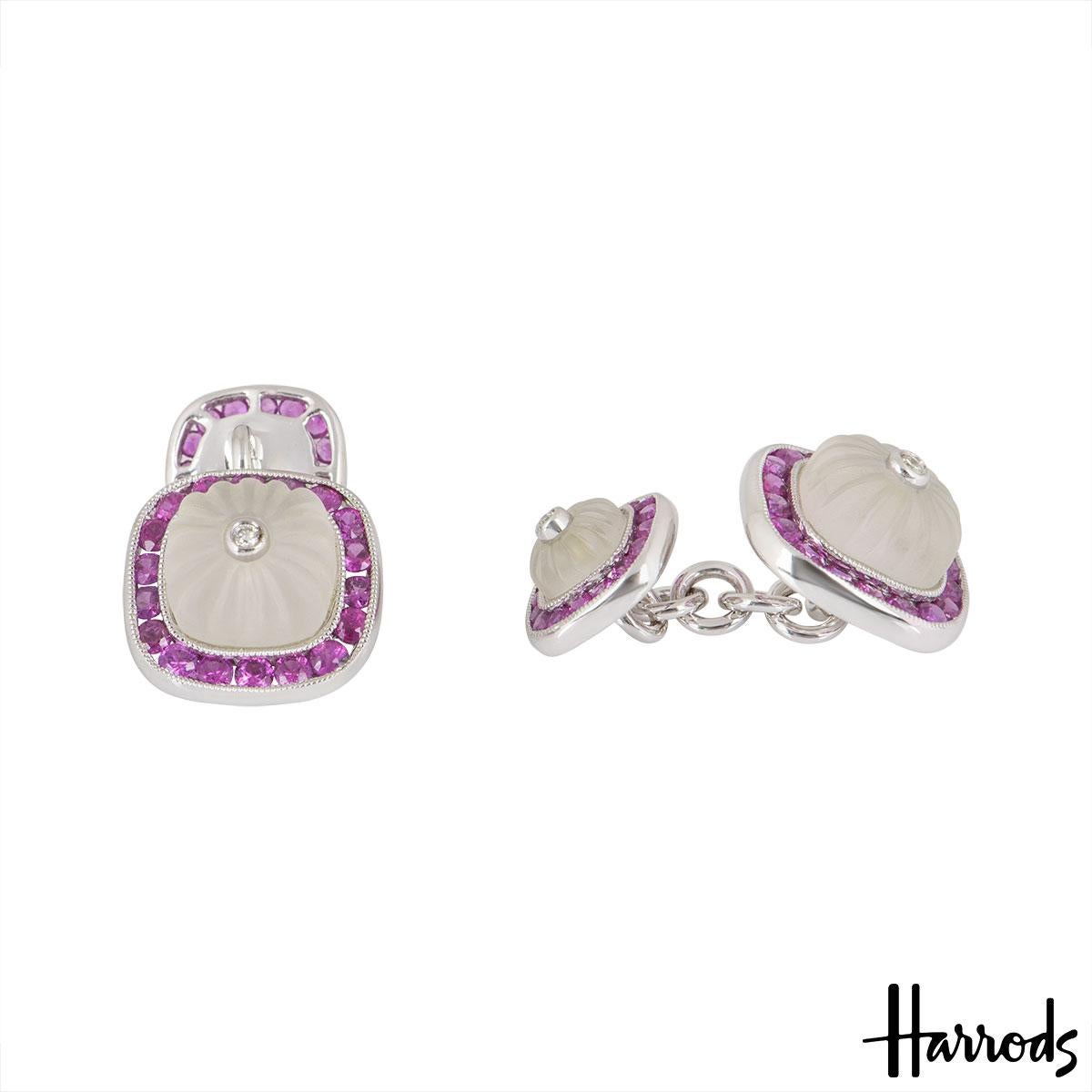 Harrods White Gold Diamond Ruby and Crystal Cufflinks In Excellent Condition In London, GB