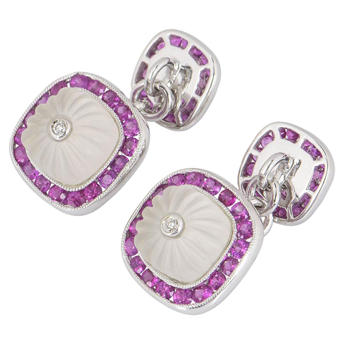 Harrods White Gold Diamond Ruby and Crystal Cufflinks