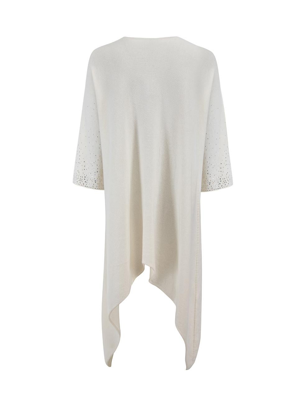 CONDITION is Never Worn. No visible wear to top is evident on this used Harrods designer resale item. Details Cream Cashmere Knit jumper Round neckline Mid sleeves with gemstone embellished detail Handkerchief hemline Made in Scotland Composition