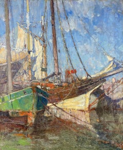 Harbor Scene, Rockport, Massachusetts, Oil on Canvas, Signed, 36x30