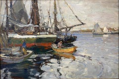 Hafenszene mit Booten und Fischern