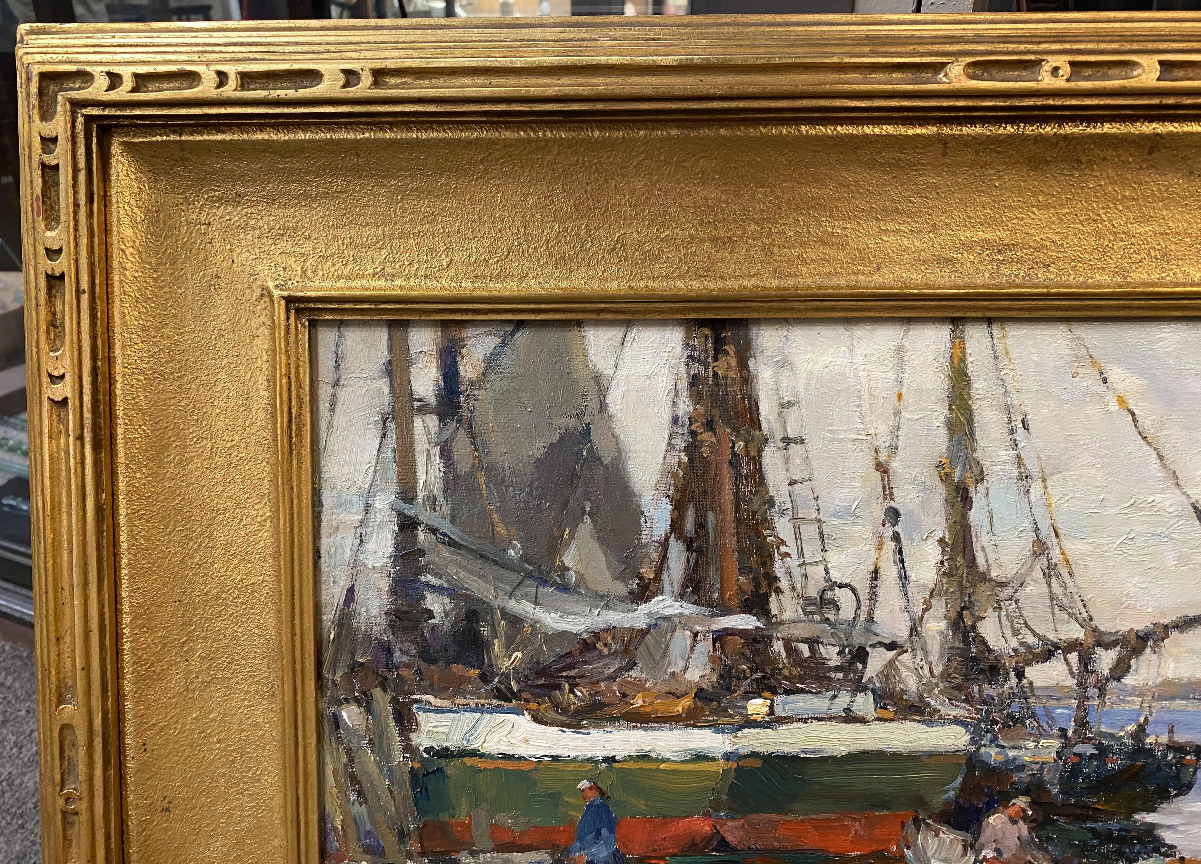 Harbor Scene with Boats & Fishermen For Sale 2