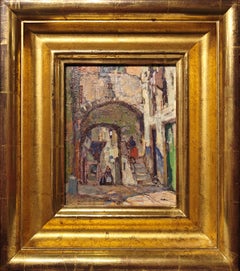 "Street in Menton" Harry Aiken Vincent, American Impressionist, Town, France
