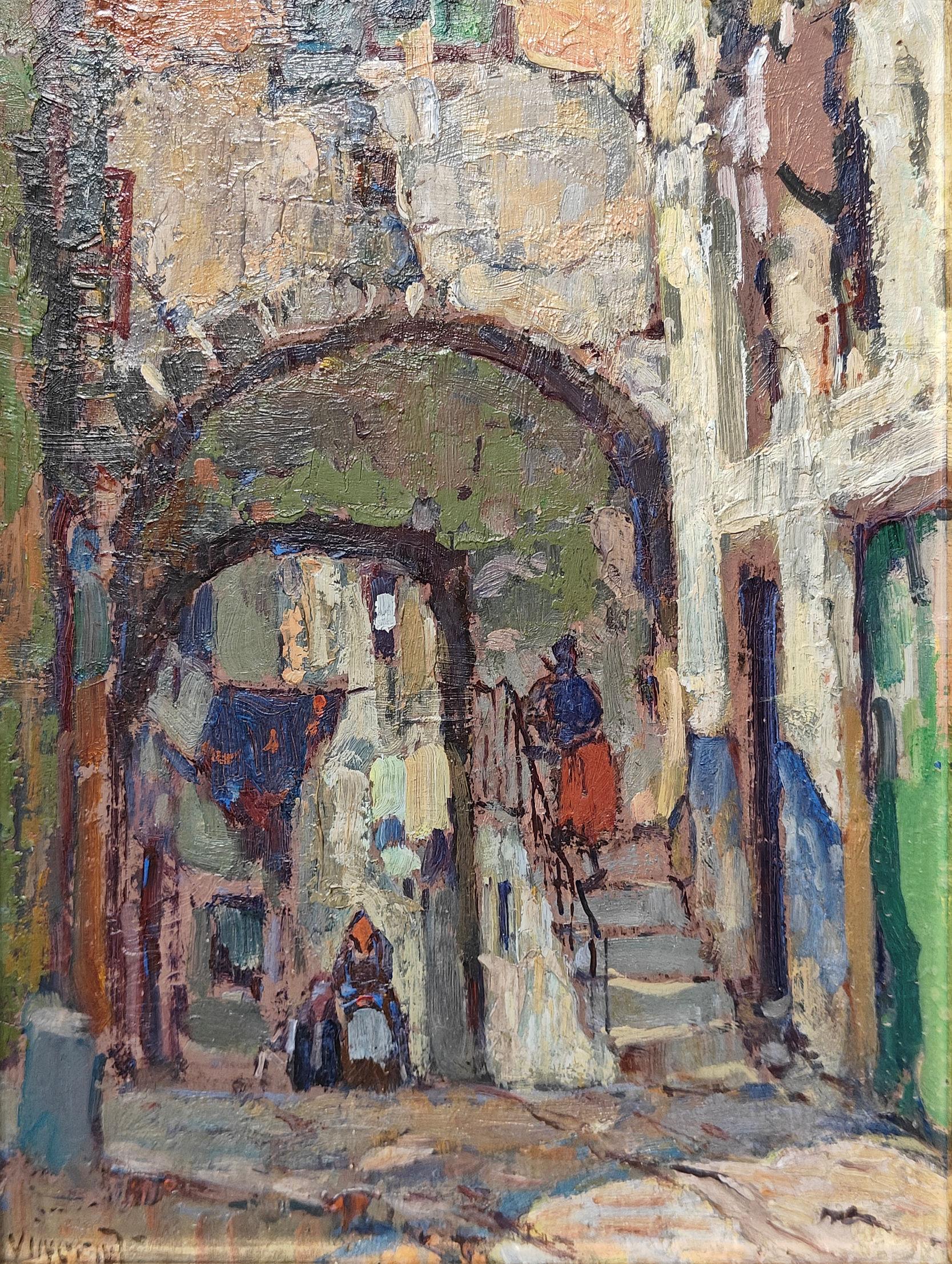 „Straße in Menton“ Harry Aiken Vincent, amerikanischer Impressionist, Stadt, Frankreich