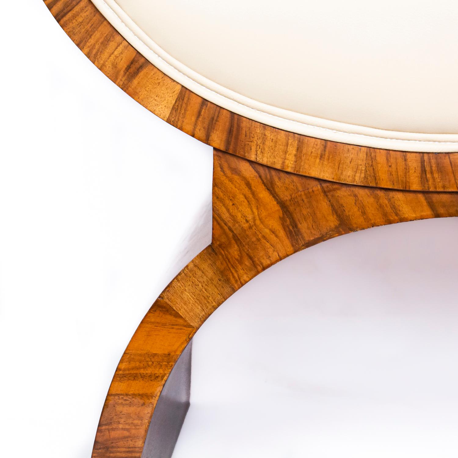 Harry and Lou Epstein Art Deco X-Frame Footstool in Walnut and Cream Leather 7