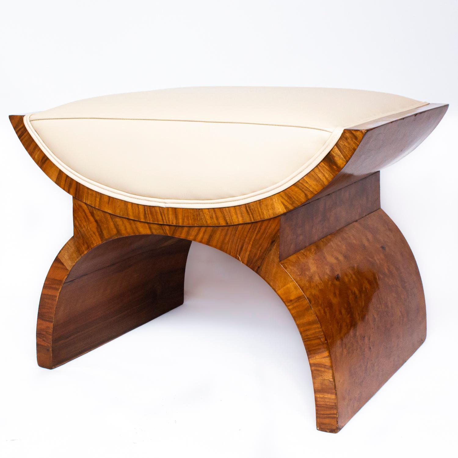 Harry and Lou Epstein Art Deco X-Frame Footstool in Walnut and Cream Leather In Good Condition In Forest Row, East Sussex