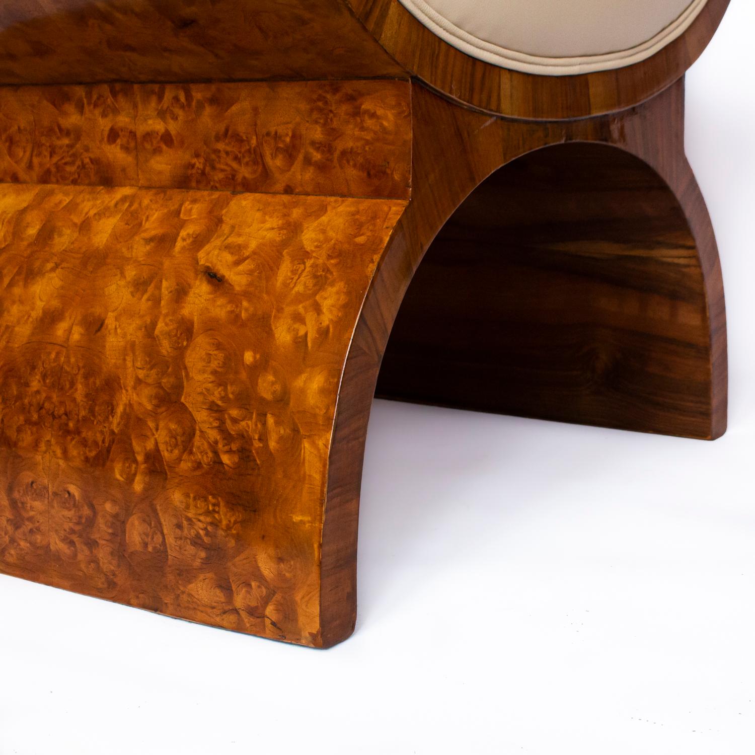 Harry and Lou Epstein Art Deco X-Frame Footstool in Walnut and Cream Leather 2