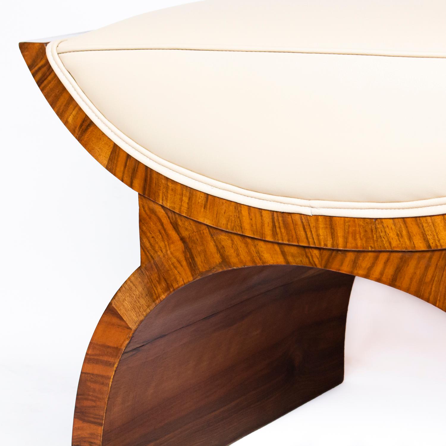 Harry and Lou Epstein Art Deco X-Frame Footstool in Walnut and Cream Leather 3