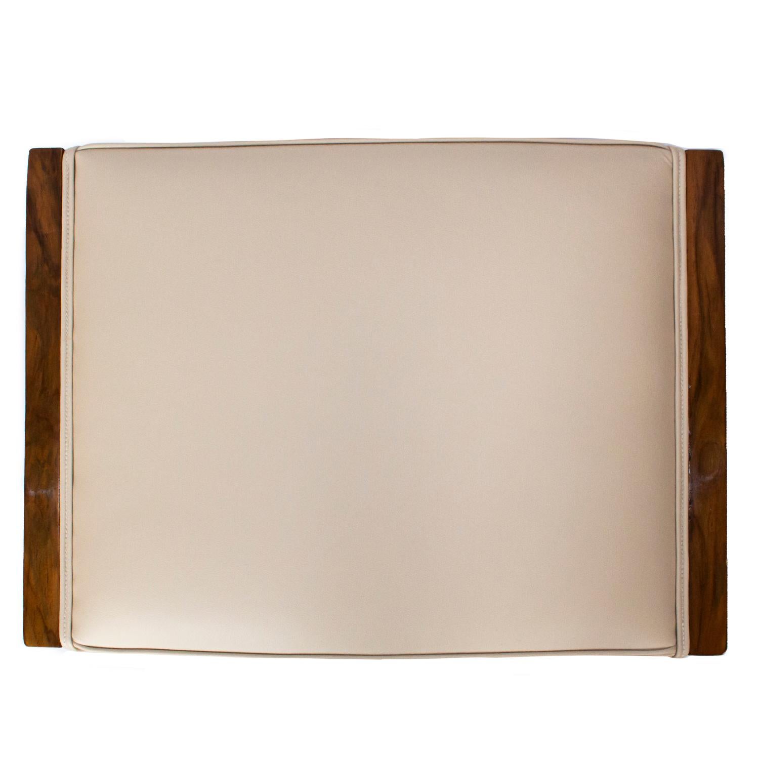 Harry and Lou Epstein Art Deco X-Frame Footstool in Walnut and Cream Leather 4