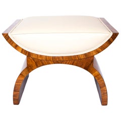 Harry and Lou Epstein Art Deco X-Frame Footstool in Walnut and Cream Leather