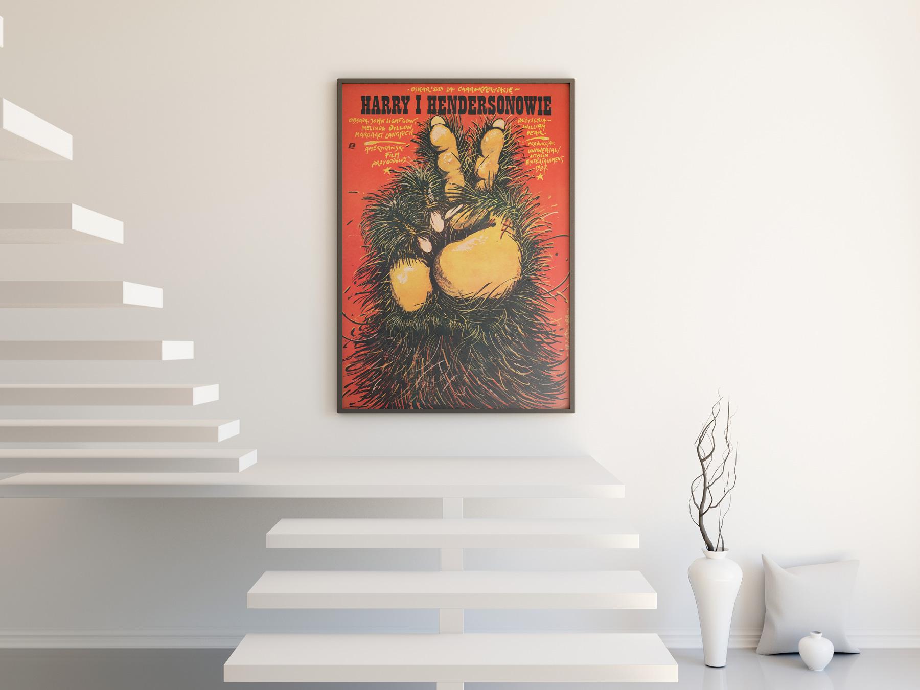 Wonderful bigfoot (or should it be big-hand!) artwork by Jakub Erol for 80s comedy caper Harry and the Hendersons.

The original vintage poster is sized 26 1/4 x 37 7/8. Sent rolled (unframed)