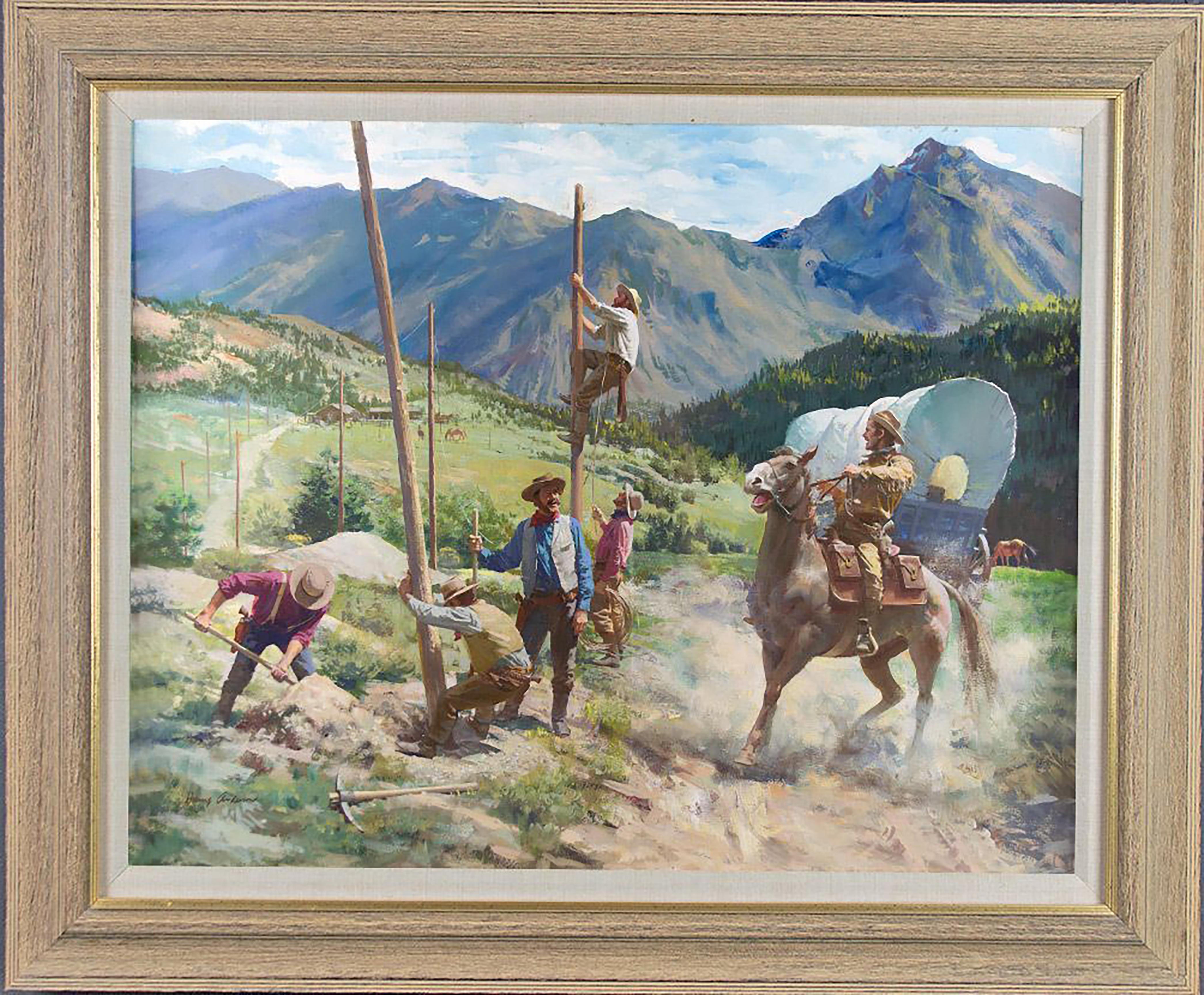 Talking Wires Take Over from the Pony Express  - Painting by Harry Anderson