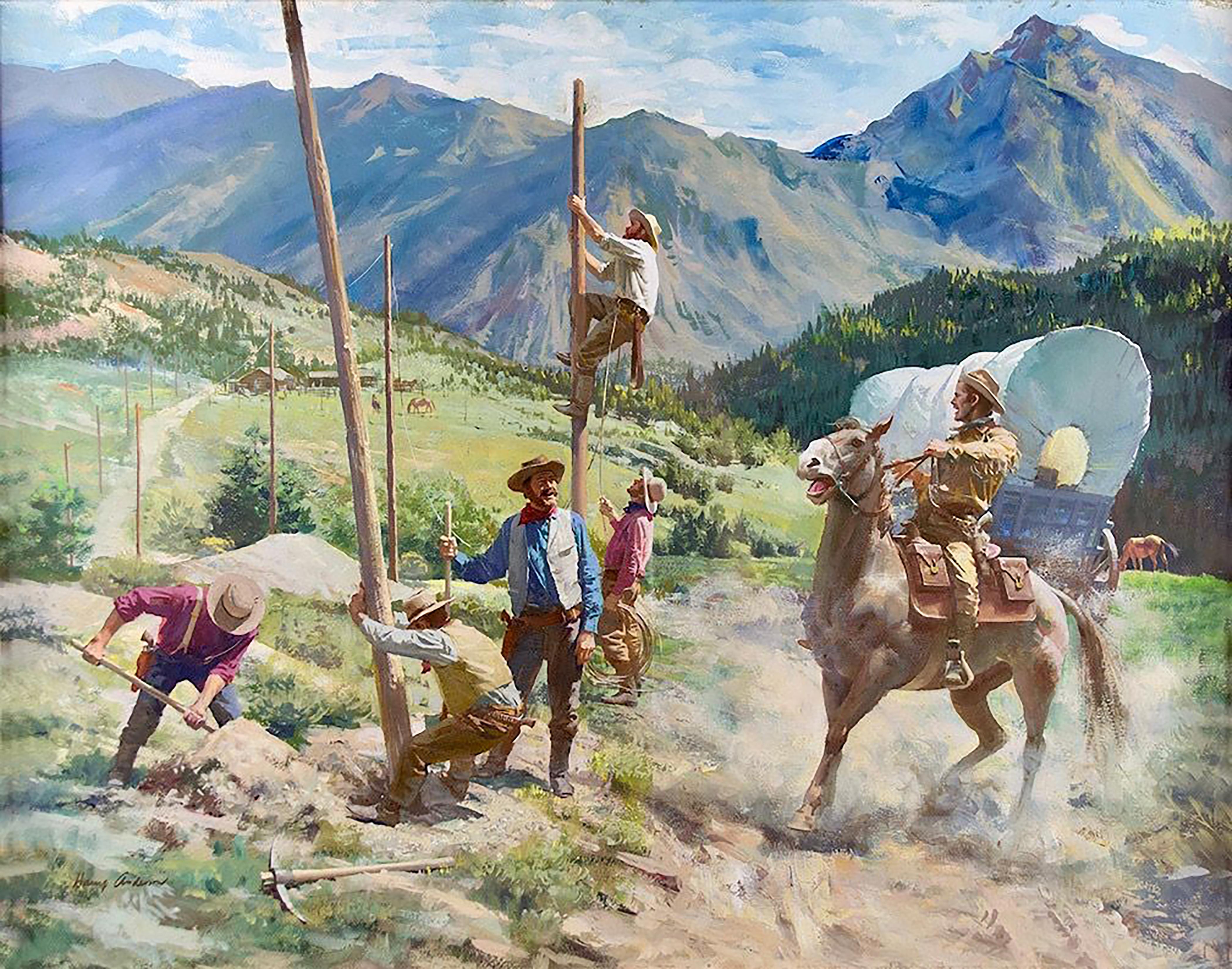 Harry Anderson Landscape Painting - Talking Wires Take Over from the Pony Express 