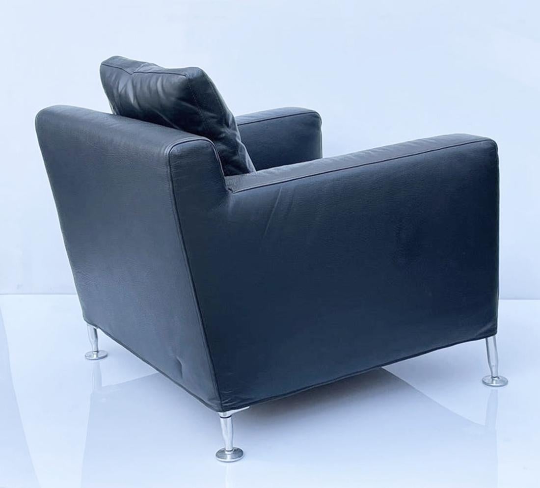 Italian Harry Arm / Club Chair in Black Leather by Antonio Citterio for B&B Italia