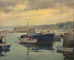 Barcos en Pigeon Cove, paisaje marino del famoso artista (y autor) de Rockport, MA
