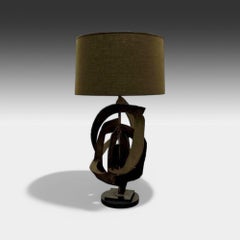 Harry Balmer, Brutalist Mid Century Modern, Blackened Steel, Table Lamp, 1970s