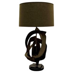 Harry Balmer, Brutalist Mid Century Modern, Blackened Steel, Table Lamp, 1970s