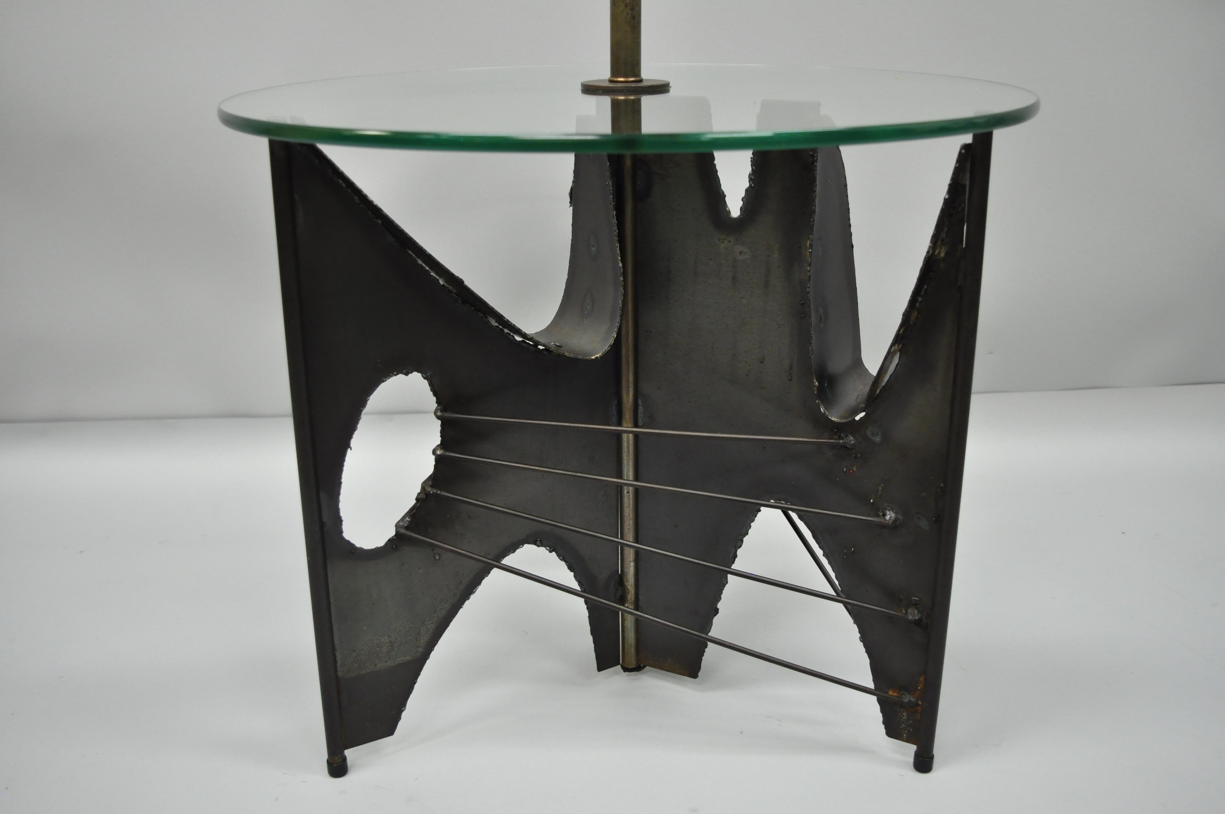 Harry Balmer for Laurel Brutalist Floor Lamp Steel Round Glass Side End Table For Sale 3