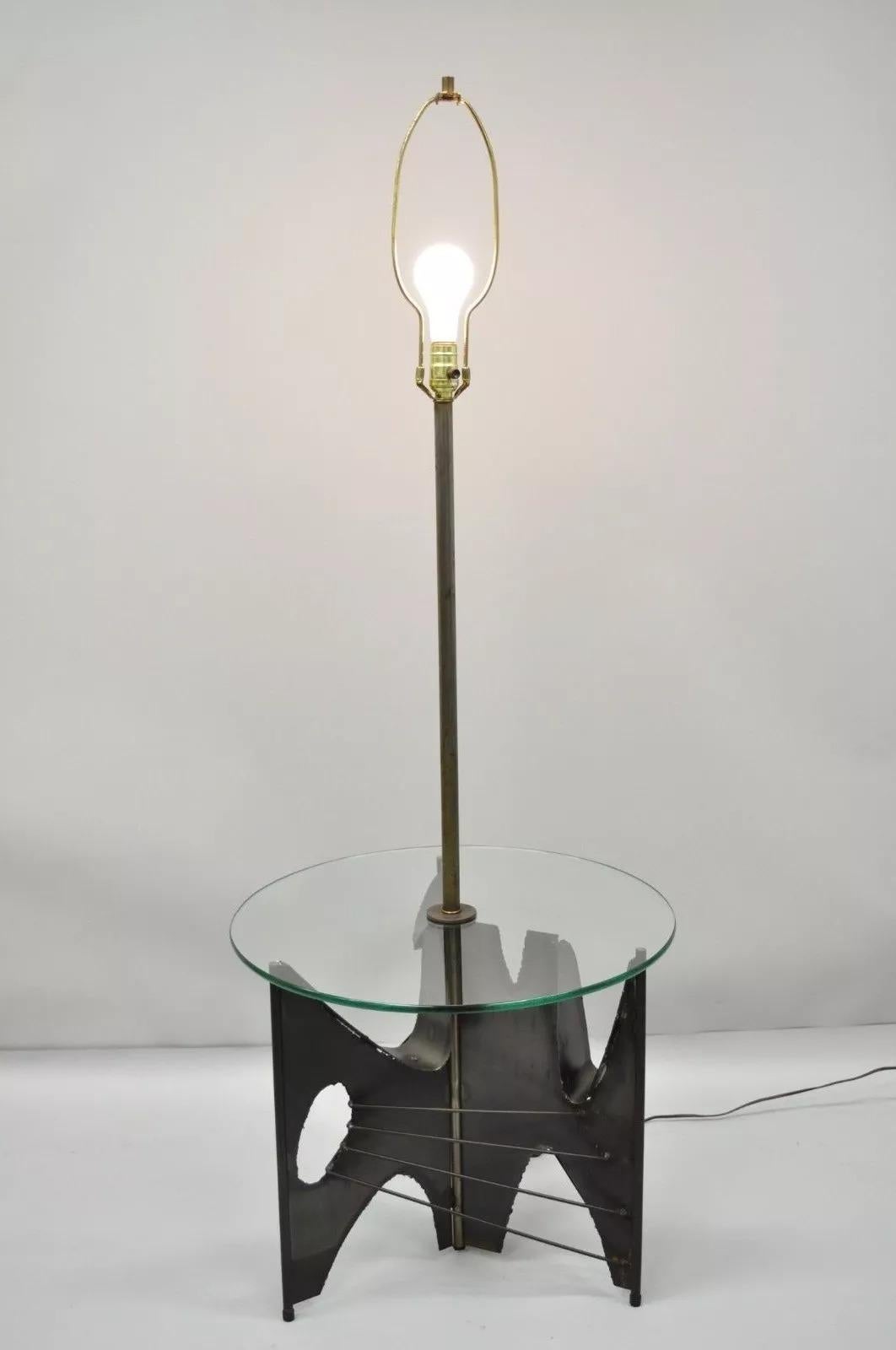 Harry Balmer for Laurel Brutalist Floor Lamp Steel Round Glass Side End Table For Sale 4