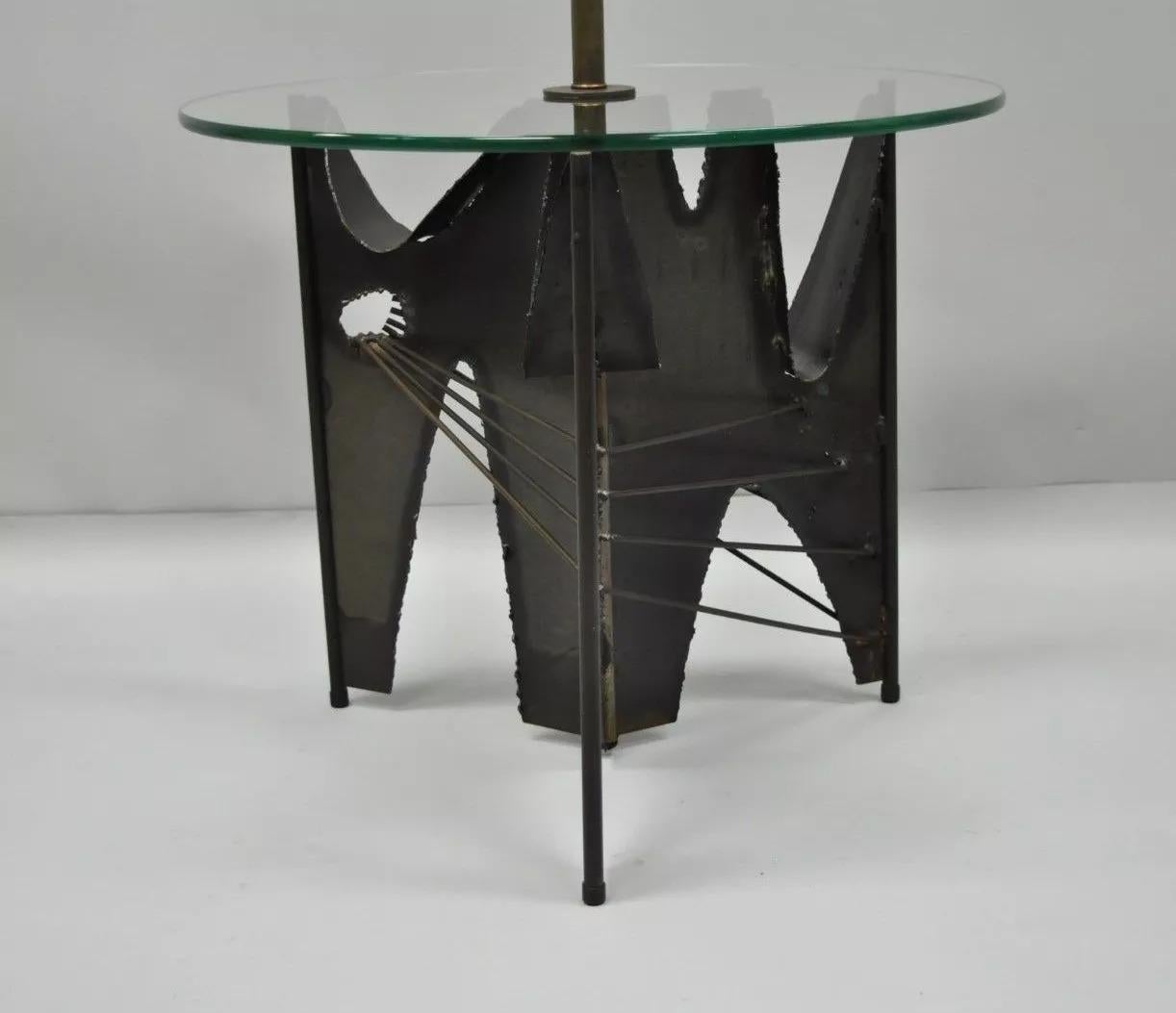 Harry Balmer for Laurel Brutalist Floor Lamp Steel Round Glass Side End Table For Sale 5