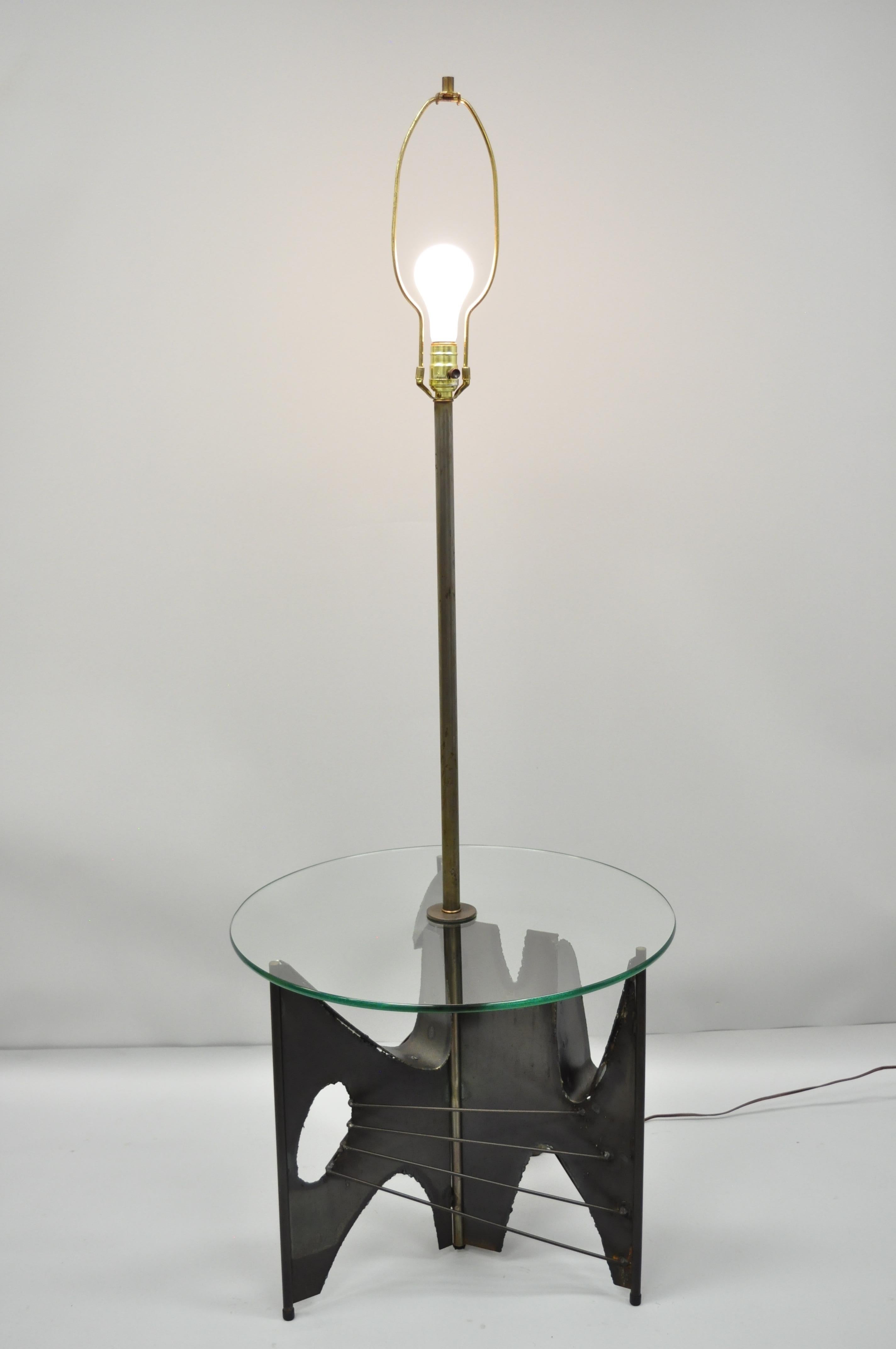 Harry Balmer for Laurel Brutalist Floor Lamp Steel Round Glass Side End Table For Sale 5