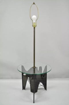Harry Balmer for Laurel Brutalist Floor Lamp Steel Round Glass Side End Table