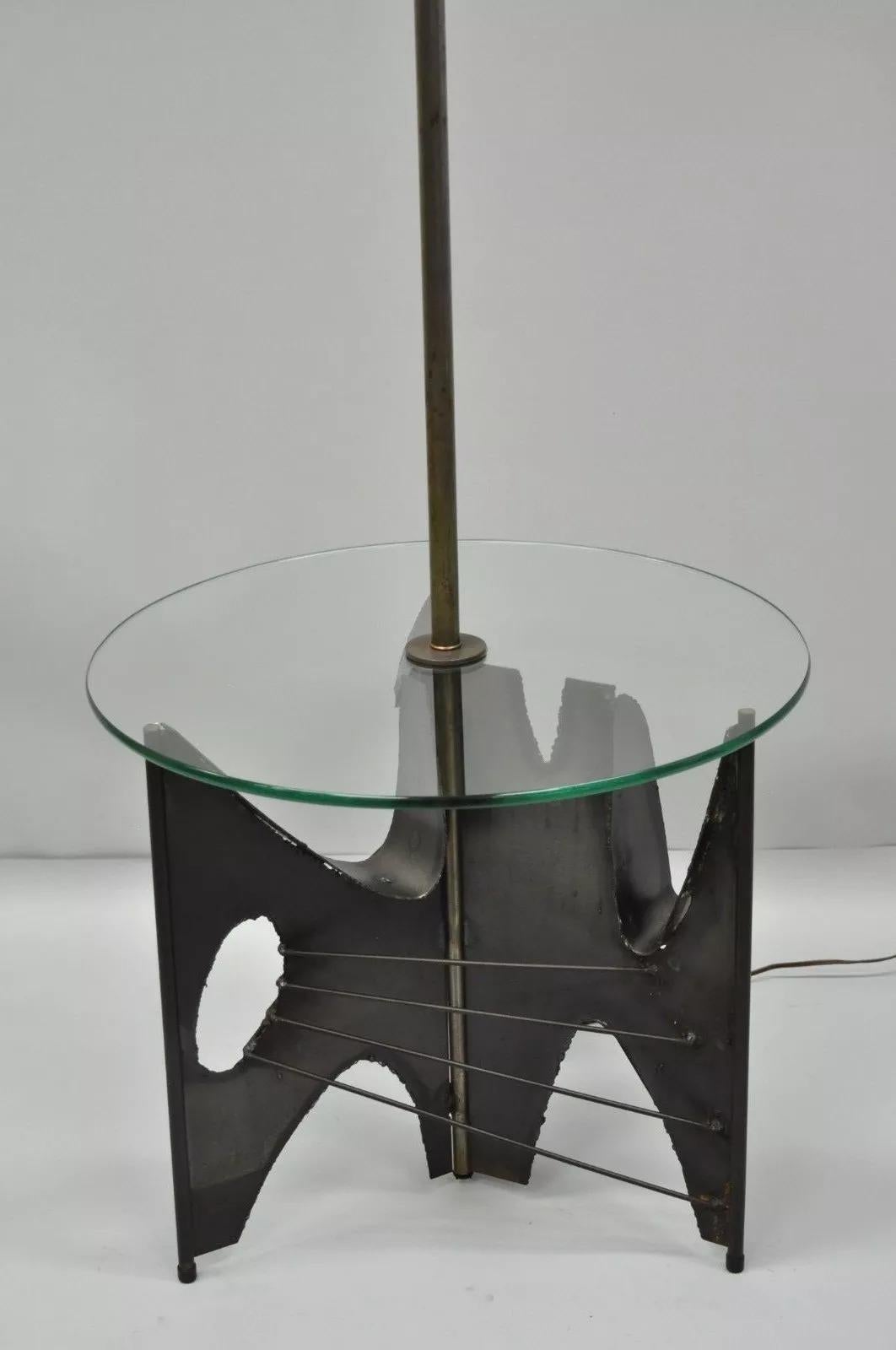 Mid-Century Modern Harry Balmer for Laurel Brutalist Floor Lamp Steel Round Glass Side End Table For Sale