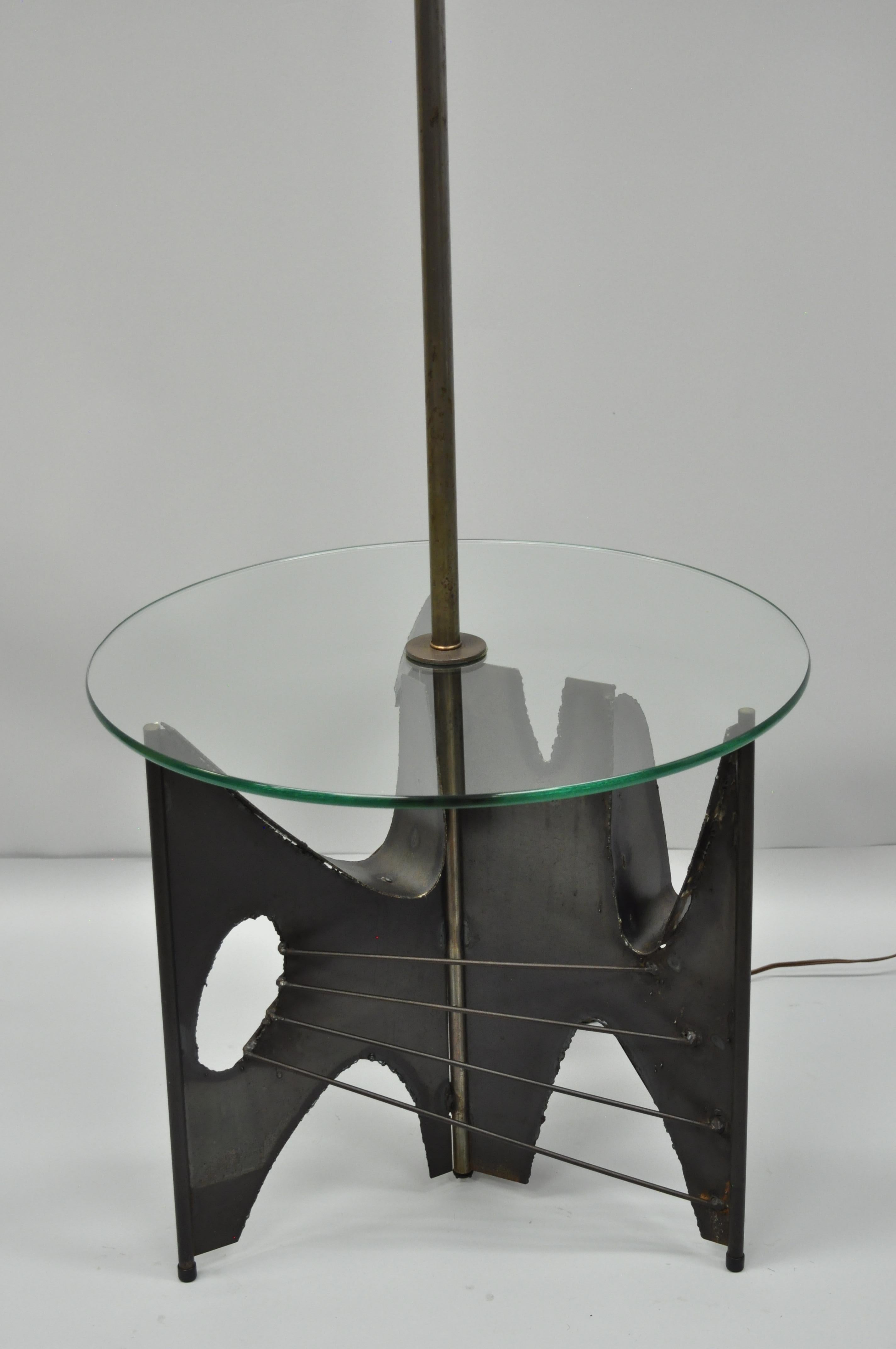 Harry Balmer für Laurel Brutalistische Stehlampe aus Stahl, runder Glas-Beistelltisch (amerikanisch) im Angebot