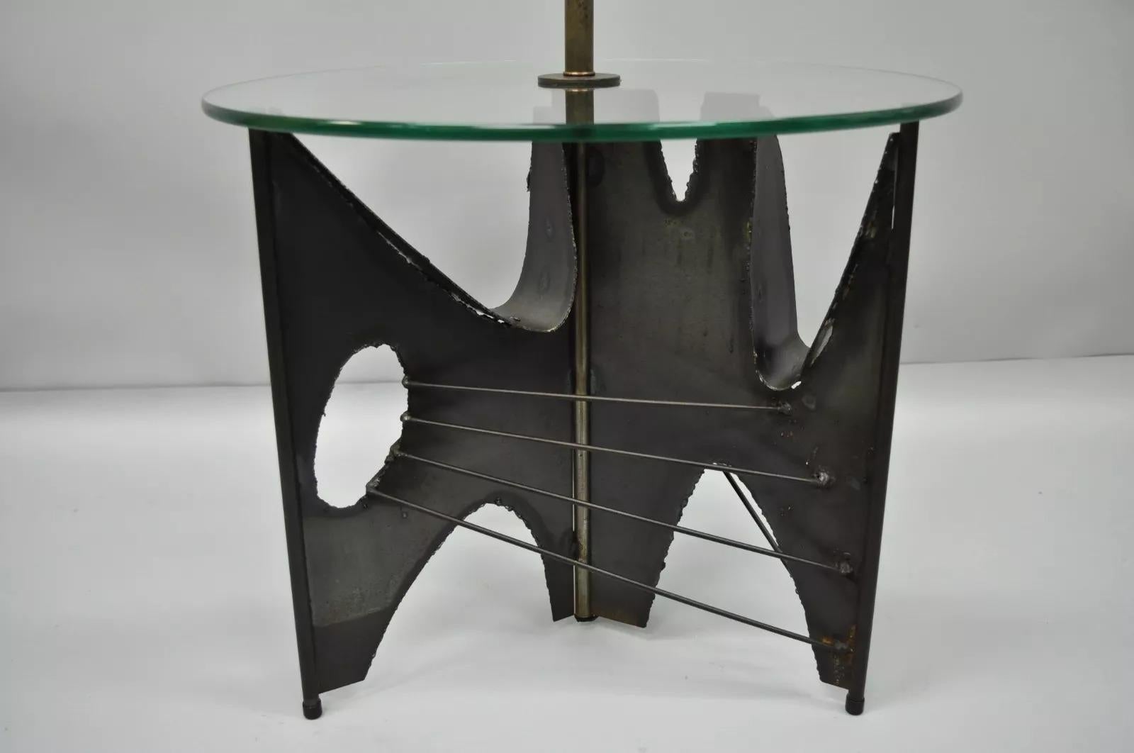 Unknown Harry Balmer for Laurel Brutalist Floor Lamp Steel Round Glass Side End Table For Sale
