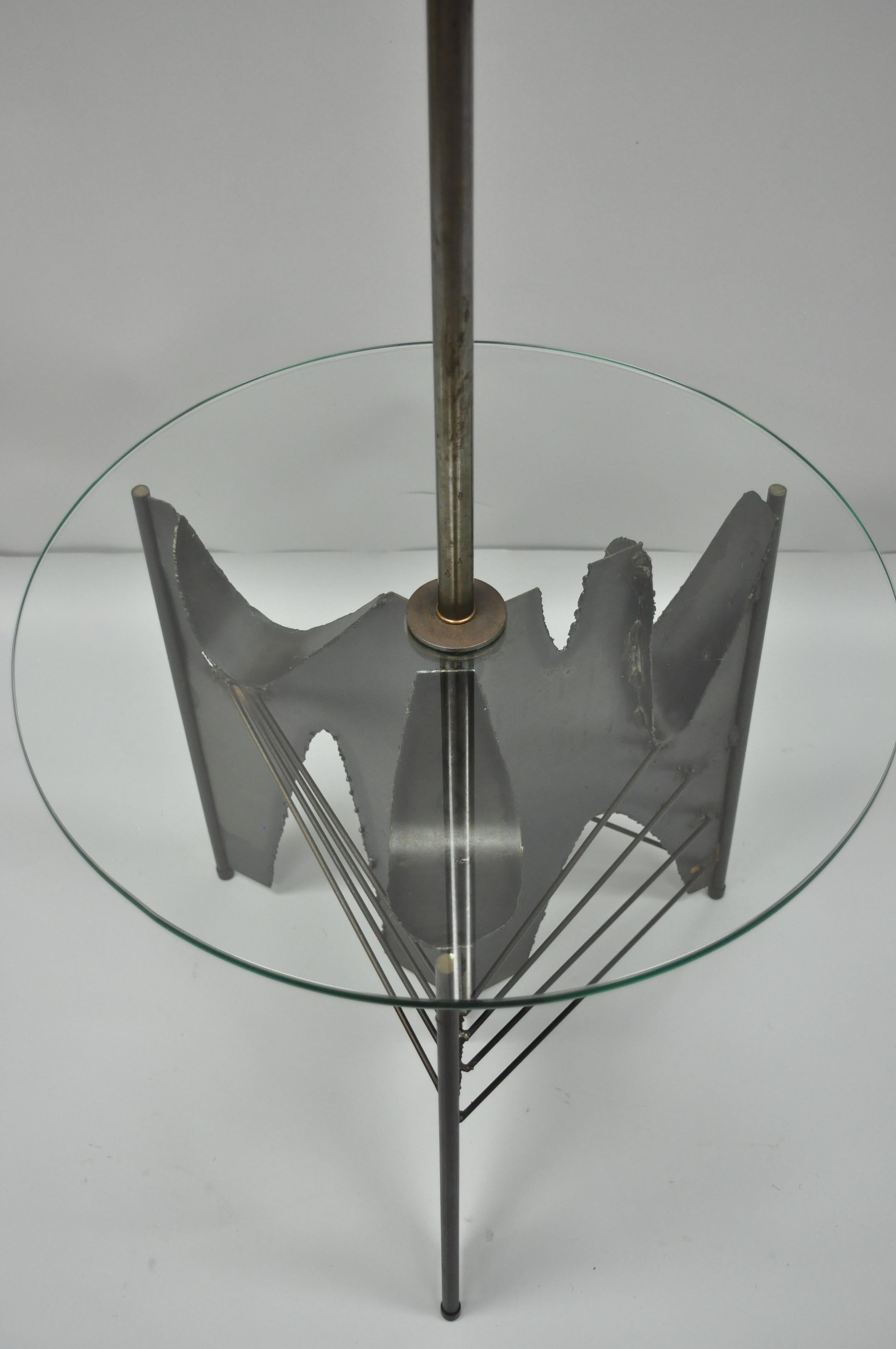 American Harry Balmer for Laurel Brutalist Floor Lamp Steel Round Glass Side End Table For Sale