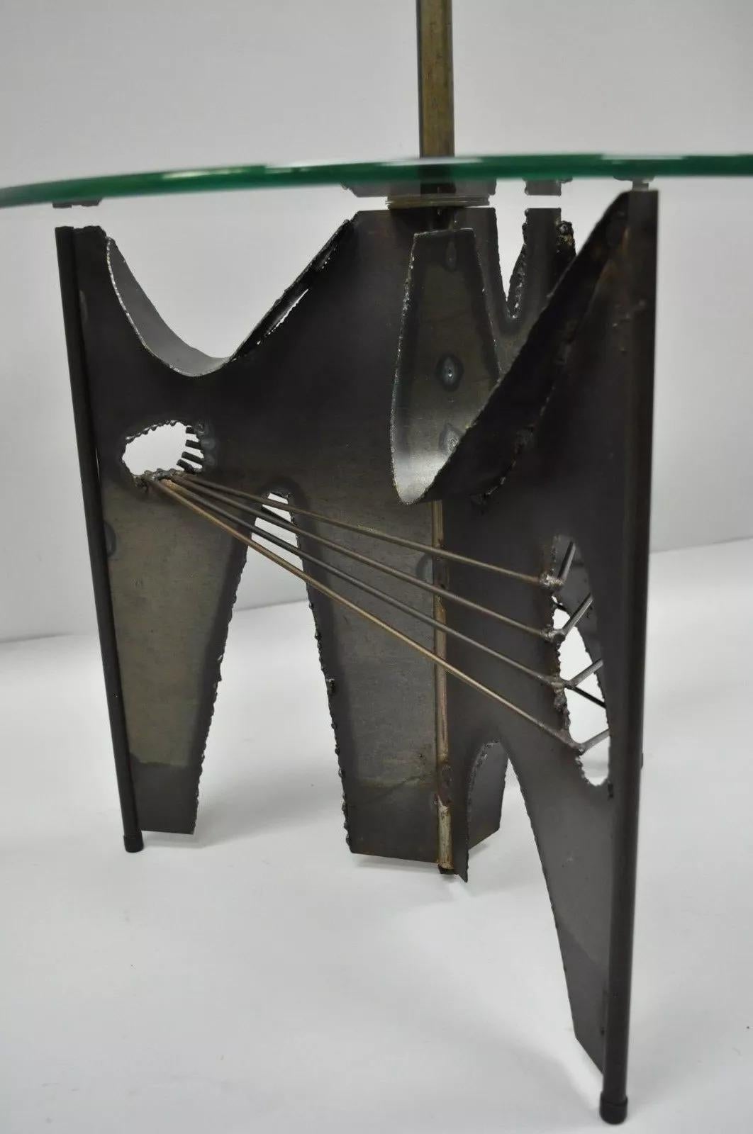 Harry Balmer for Laurel Brutalist Floor Lamp Steel Round Glass Side End Table In Good Condition For Sale In Philadelphia, PA
