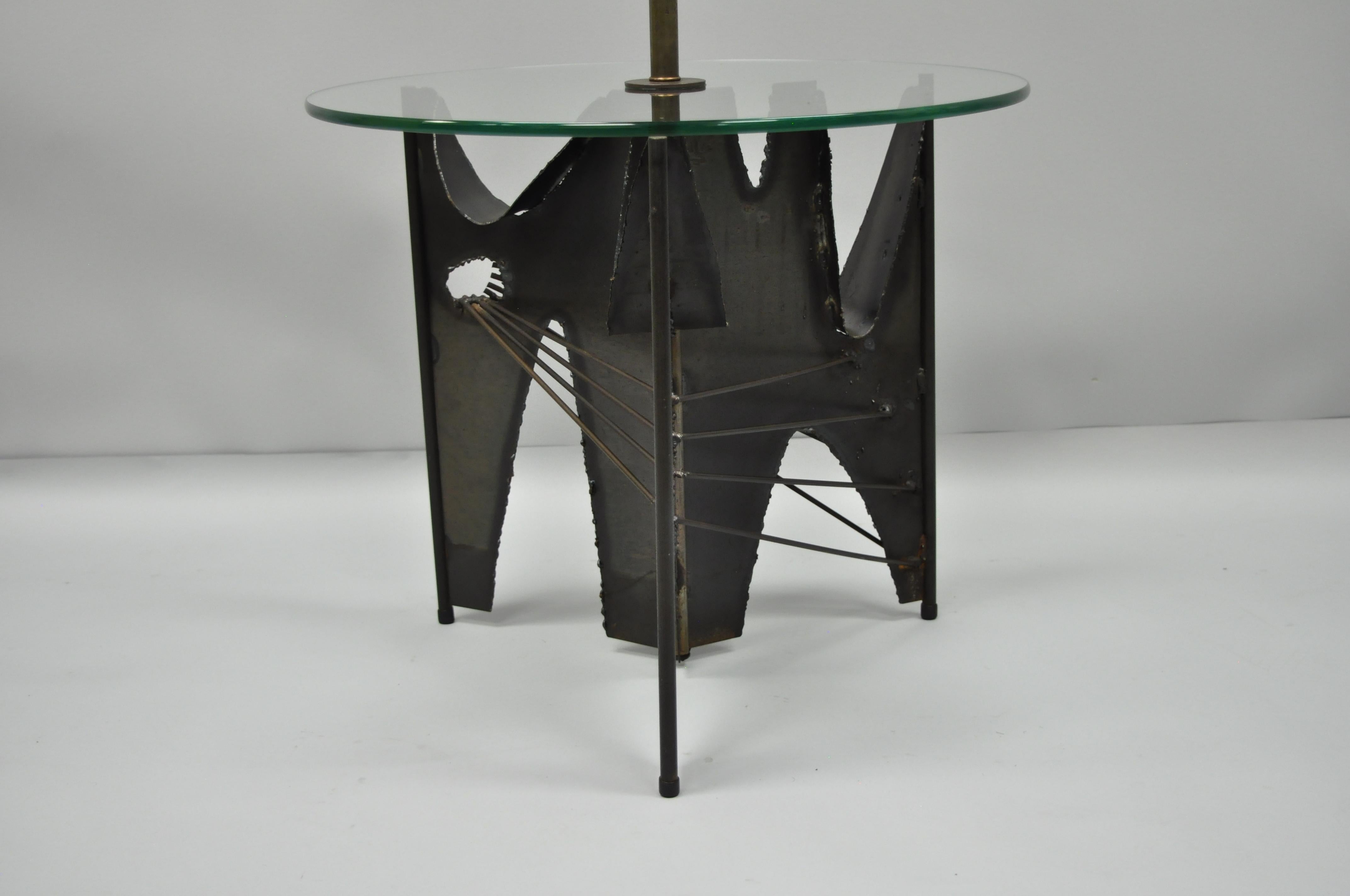 Harry Balmer for Laurel Brutalist Floor Lamp Steel Round Glass Side End Table In Good Condition For Sale In Philadelphia, PA